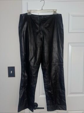 Black Leather High-Waist Trousers - Women's